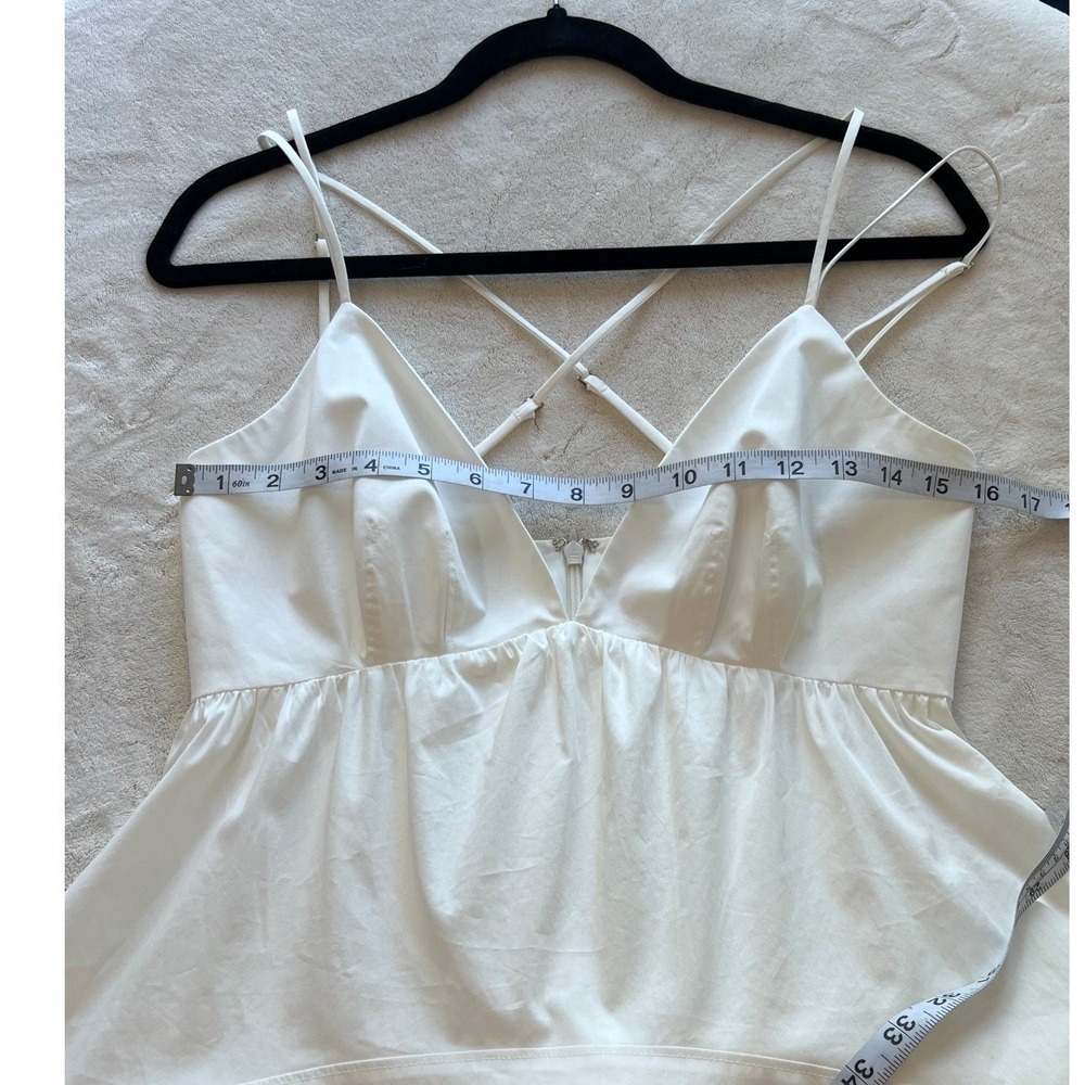 Cinq a Sept Effie White Bubble Hem Midi Dress Cotton V-Neck Cross Back Size 6 - Picture 5 of 11
